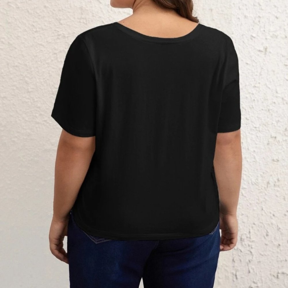 BASICS Plus Cotton Solid Scoop Neck Tee Black 18 - image 3